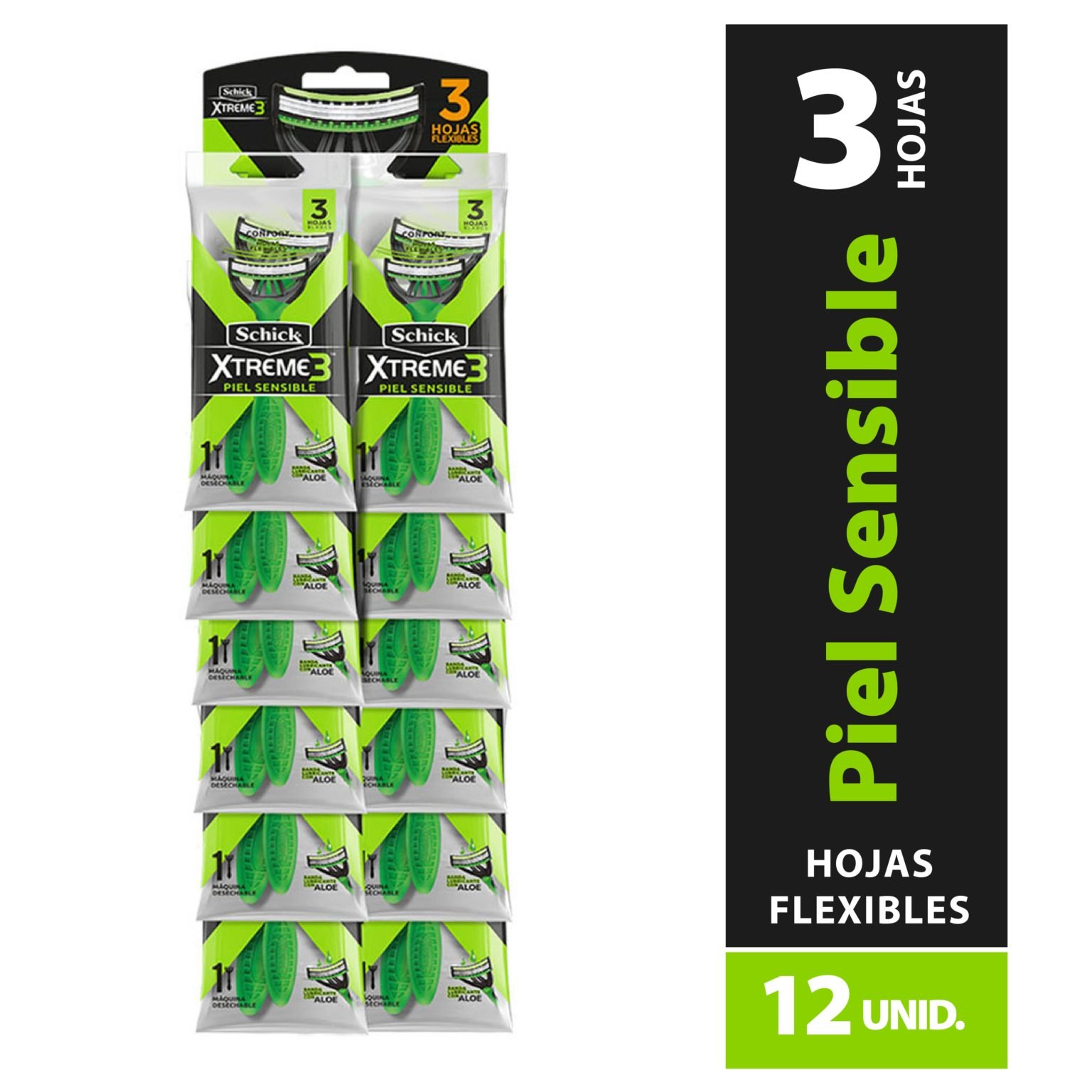 SCHICK XTREME 3 PIEL SENSIBLE (12.UNIDADES) Anaes.cl