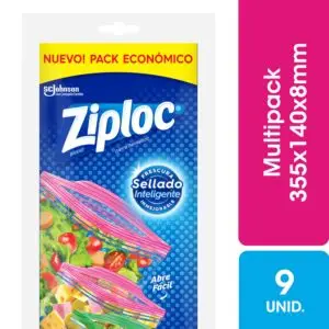 ZIPLOC BOLSA MULTIPACK  ECONOMICO 3 BOLSAS GRANDES + 3 BOLSAS MEDIANAS + 3 BOLSAS CHICAS  CON CIERRE. (12.UNIDADES)