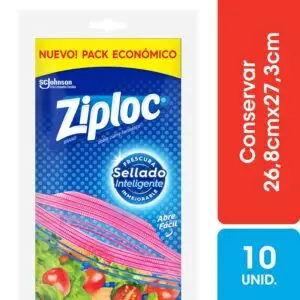 ZIPLOC CONTIENE 12 UNIDADES DE 10 BOLSAS CON CIERRE GRANDE (26.8cm x 27.3 cm)