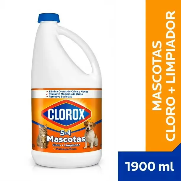 CLOROX MASCOTAS 5 EN 1 BOTELLA 1900G CLORO + LIMPIADOR MULTISUPERFICIES (6.UNIDADES)
